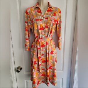 J. McLaughlin Small Brynne Dress, NWOT, Orange, Pink and Brown
